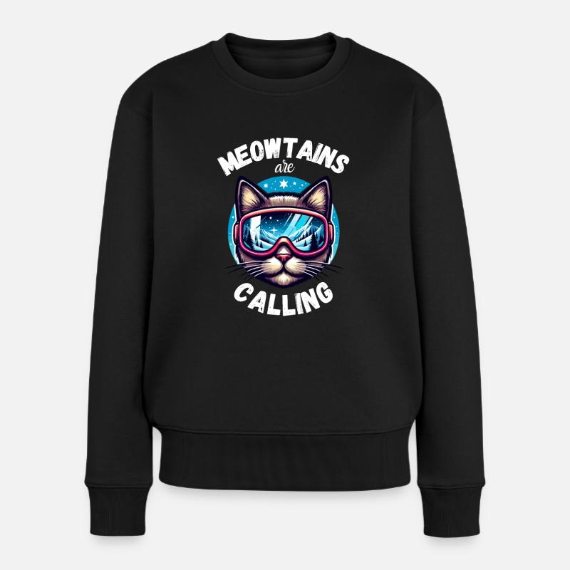 Katze Snowboard Ski laufen Winter Berge Skiurlaub - Frauen Premium Bio Pullover - Schwarz