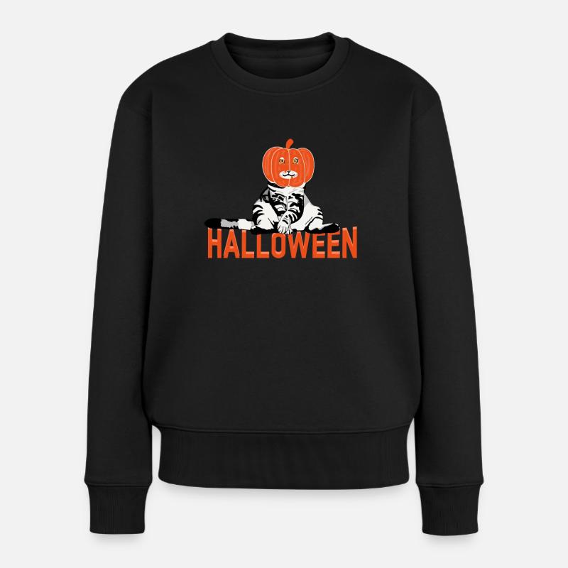 Halloween Katze - Frauen Premium Bio Pullover - Schwarz