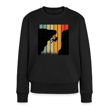 Retro Rock Climbing Silhouette Against Striped Sun - Women's Premium Organic Jumper - black - Front - Julia (174cm)