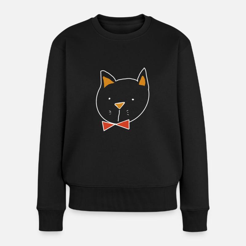 Süße Katze mit Fliege - Frauen Premium Bio Pullover - Schwarz