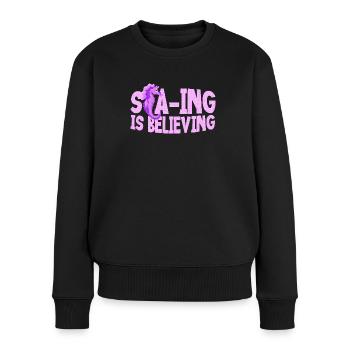 Sea-ing Believes - Design unique d’hippocampe - Pull Premium bio Femme - noir - Devant - Julia (174cm)