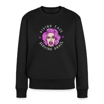 Donner la face - Servir la grâce - Pull Premium bio Femme - noir - Devant - Julia (174cm)
