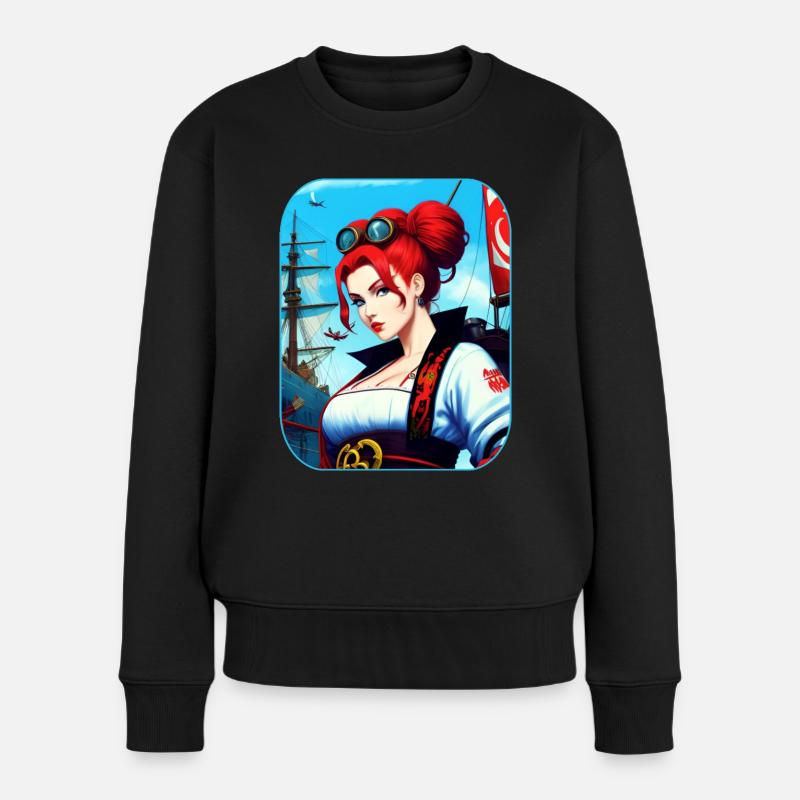 Cool pirate aux cheveux roux dans le style I’m Steampung - Pull Premium bio Femme - noir