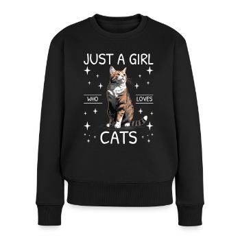 Chat Juste une fille qui aime les chats - Pull Premium bio Femme - noir - Devant - Julia (174cm)