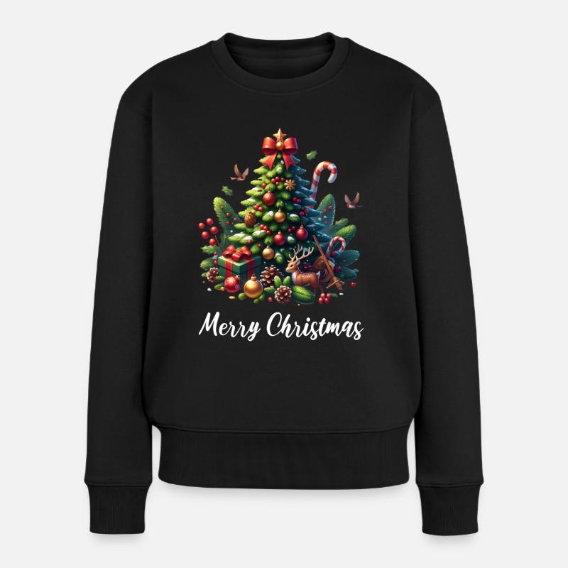 Weihnachtsbaum Xmas Merry Christmas - Frauen Premium Bio Pullover - Schwarz