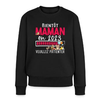 Maman 2023 Mère Bébé Naissance Cadeau Grossesse - Pull Premium bio Femme - noir - Devant - Julia (174cm)