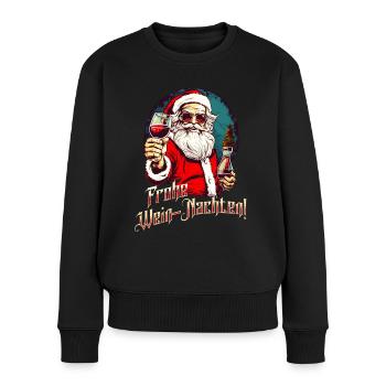 Frohe Wein-Nachten! Lustiger Weihnachtsmann - Frauen Premium Bio Pullover - Schwarz - Vorne - Julia (174cm)