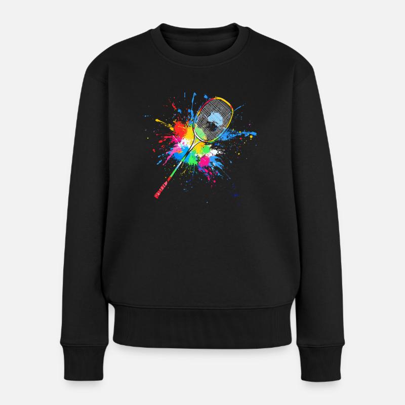 Bunter Badminton Schläger Federball - Frauen Premium Bio Pullover - Schwarz