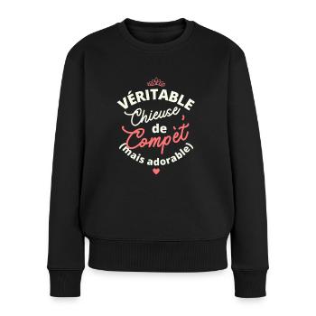 Chieuse de compétition mais adorable. humour femme - Pull Premium bio Femme - noir - Devant - Julia (174cm)