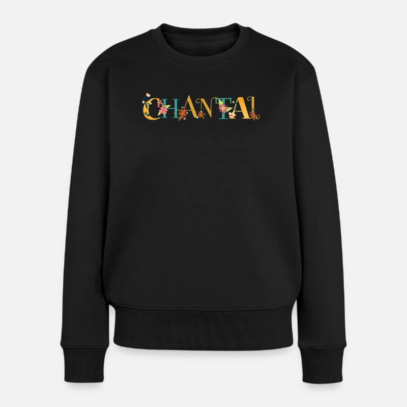 CHANTAL Nom Art avec fleurs brodées - Pull Premium bio Femme - noir