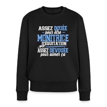 Monitrice d'équitation Métier Cheval Equestre - Pull Premium bio Femme - noir - Devant - Julia (174cm)
