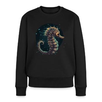 Seepferdchen Korallen Meer Ozean Meeresleben Tiere - Frauen Premium Bio Pullover - Schwarz - Vorne - Julia (174cm)