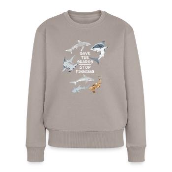 Save the Sharks Stop Finning - Frauen Premium Bio Pullover - Taupe - Vorne - Julia (174cm)