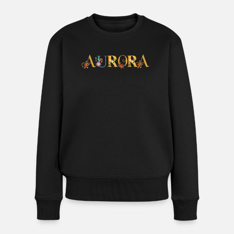 Art du nom AURORA avec des fleurs brodées - Pull Premium bio Femme - noir