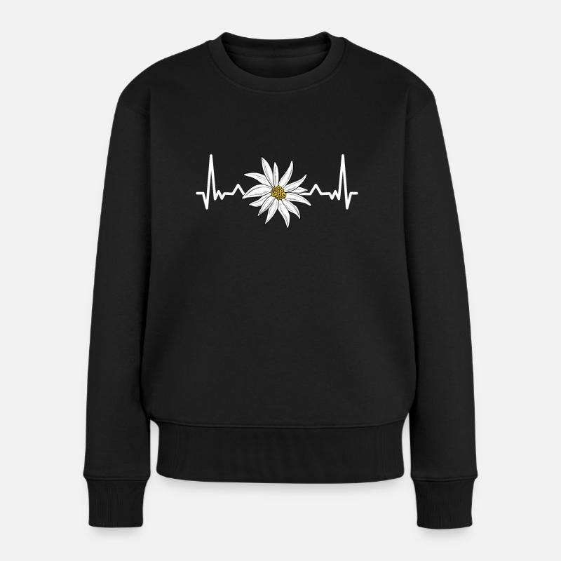 Herzschlag Edelweiß Alpen - Frauen Premium Bio Pullover - Schwarz