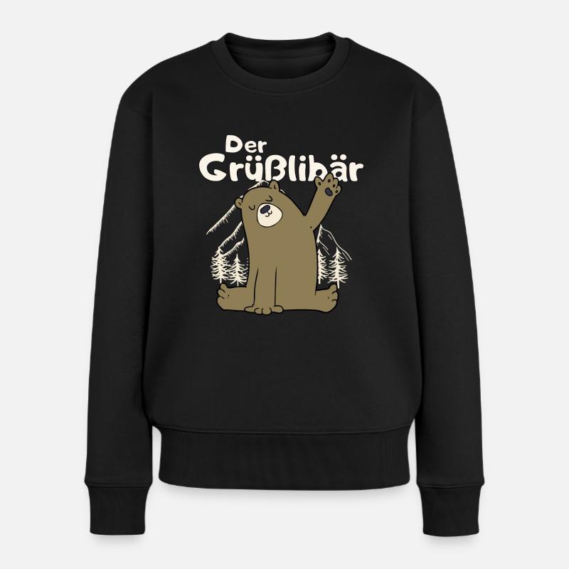 Gruesslibaer der Grüßlibär winkt Bär Motiv Meme - Frauen Premium Bio Pullover - Schwarz