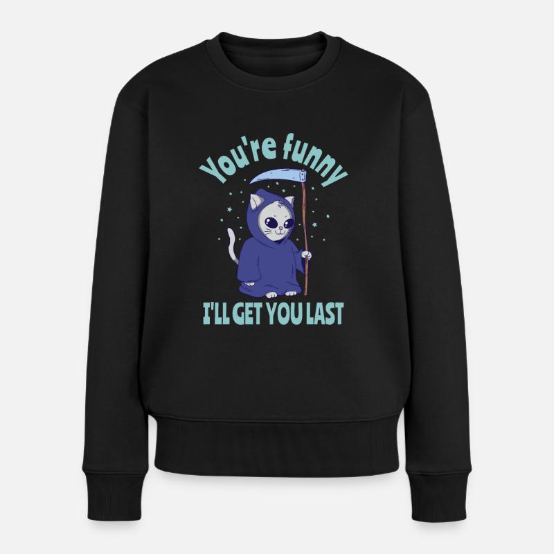 Lustiger Sensenmann Katze Halloween Kostüm - Frauen Premium Bio Pullover - Schwarz