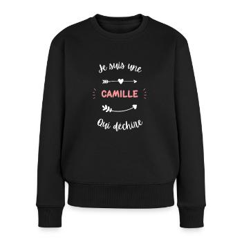 Je suis une Camille qui déchire - Pull Premium bio Femme - noir - Devant - Julia (174cm)