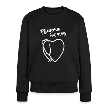 Pflegerin mit Herz Danke Pflegefachkraft - Frauen Premium Bio Pullover - Schwarz - Vorne - Julia (174cm)