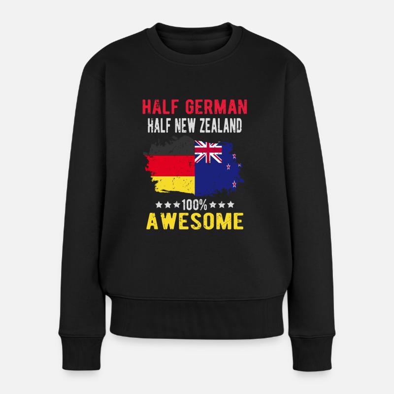 Halb Deutsch Halb Neuseeländer - Frauen Premium Bio Pullover - Schwarz