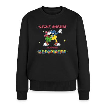 Nicht anders, sondern besonders und einzigartig - Frauen Premium Bio Pullover - Schwarz - Vorne - Julia (174cm)