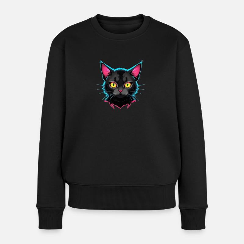 Neon Katzen Design - Frauen Premium Bio Pullover - Schwarz