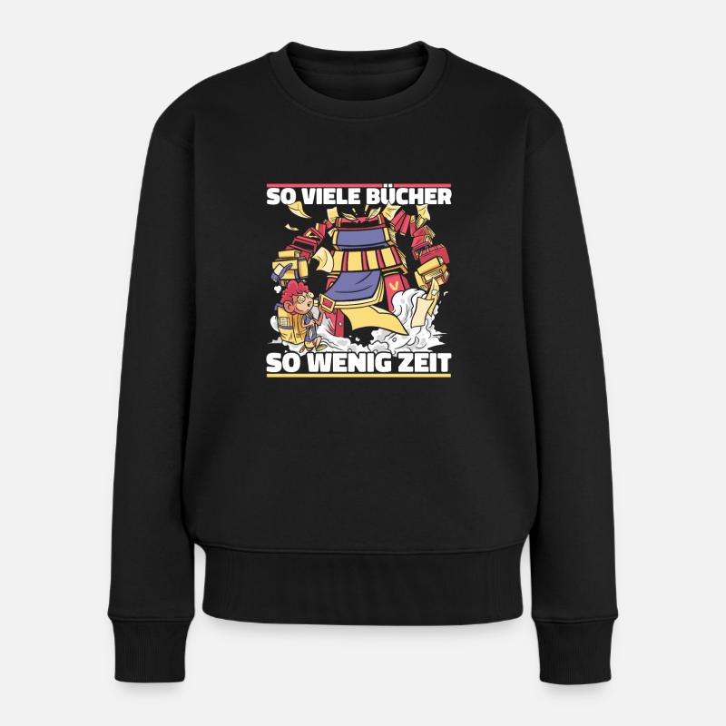 Bücherwurm Leseratte Buch Lesen - Frauen Premium Bio Pullover - Schwarz
