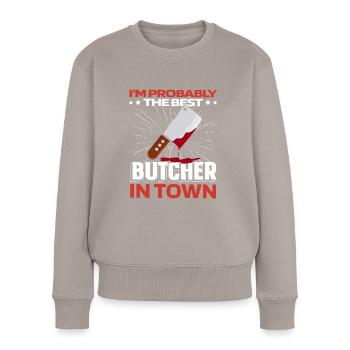 Fleischer Metzger Schlachter - Frauen Premium Bio Pullover - Taupe - Vorne - Julia (174cm)