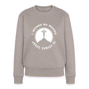 Christ Christentum - Frauen Premium Bio Pullover - Taupe - Vorne - Julia (174cm)