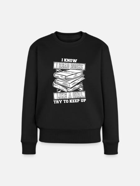 Buch Leseratte Bücherwurm - Frauen Premium Bio Pullover - Schwarz