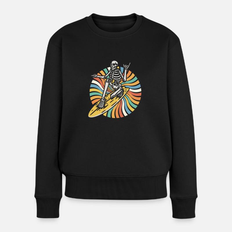 Surfer Surfen Skelett Retro Surfer Vintage Surf - Frauen Premium Bio Pullover - Schwarz