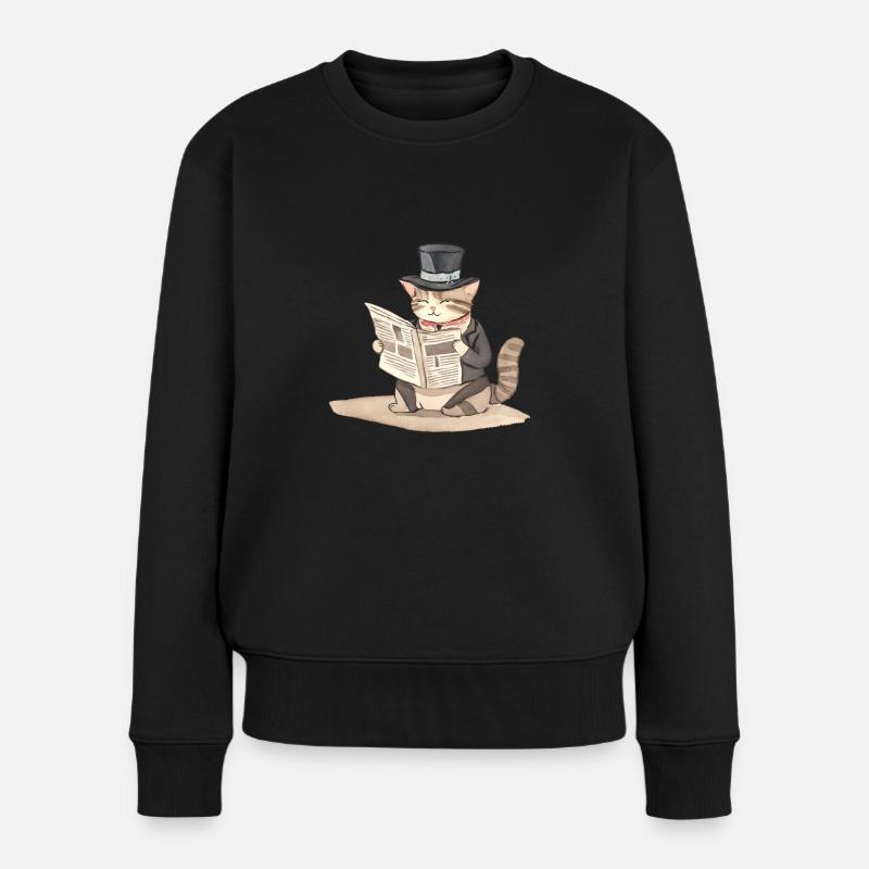 Samtpfoten-Style: Sir Flausch liest Zeitung - Frauen Premium Bio Pullover - Schwarz