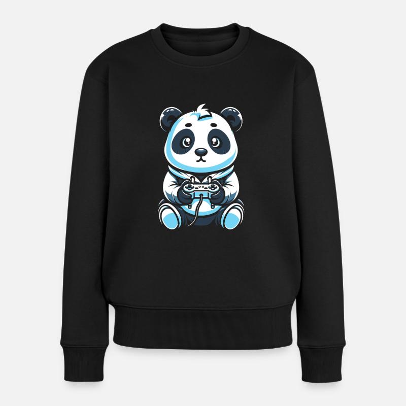 Gamer Gaming Gaming Panda Bear - Frauen Premium Bio Pullover - Schwarz