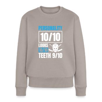 Eishockey Torwart - Frauen Premium Bio Pullover - Taupe - Vorne - Julia (174cm)