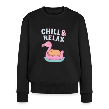 Chill & Relax Capybara mignon sur flotteur de piscine flamant rose - Pull Premium bio Femme - noir - Devant - Julia (174cm)