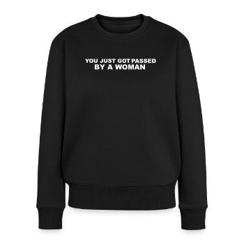 Kult-Phrase-Aufkleber - Frauen Premium Bio Pullover - Schwarz - Vorne - Julia (174cm)