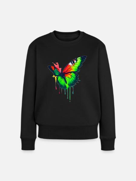 Farbenfroher Schmetterling - Frauen Premium Bio Pullover - Schwarz