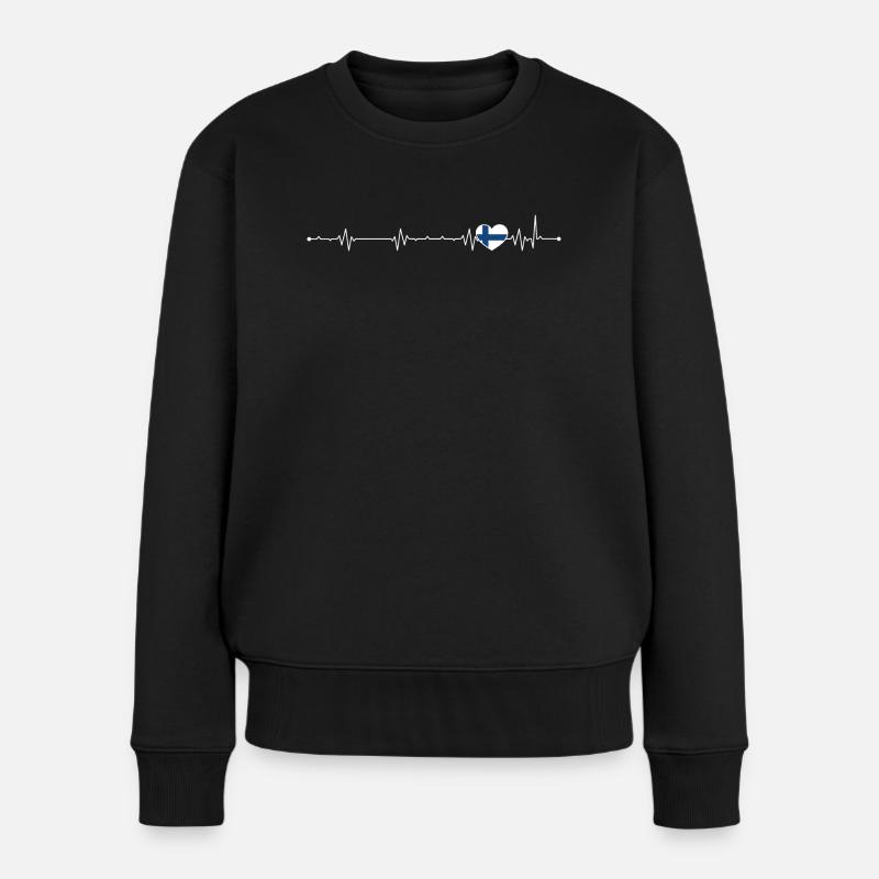 Finnische Heartbeat Nordic Line - Frauen Premium Bio Pullover - Schwarz