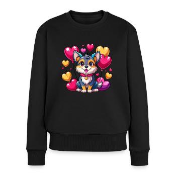 Chien avec des ballons colorés - Pull Premium bio Femme - noir - Devant - Julia (174cm)