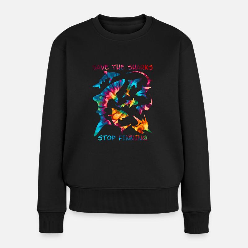 Save the Sharks Haiarten - Frauen Premium Bio Pullover - Schwarz