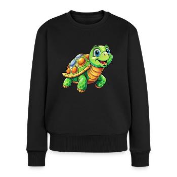 Mega süße Schildkröte - Frauen Premium Bio Pullover - Schwarz - Vorne - Julia (174cm)