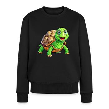 Mega süße Schildkröte - Frauen Premium Bio Pullover - Schwarz - Vorne - Julia (174cm)