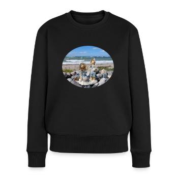 Spielende Kinder am Strand - Frauen Premium Bio Pullover - Schwarz - Vorne - Julia (174cm)