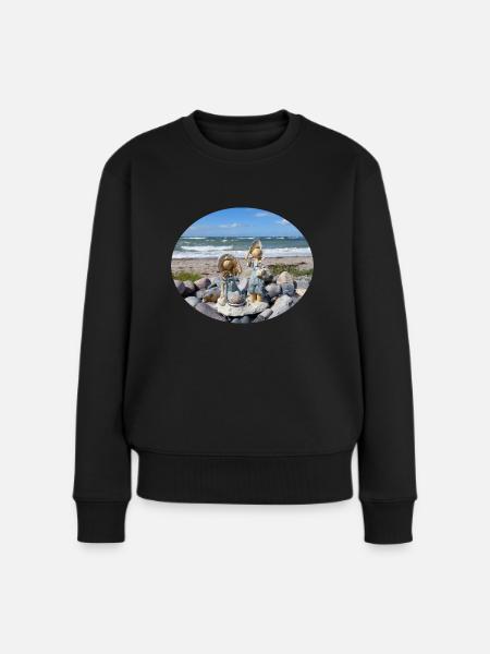 Spielende Kinder am Strand - Frauen Premium Bio Pullover - Schwarz