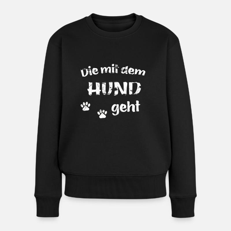 Die mit dem Hund geht - Hundefan.Shop - Frauen Premium Bio Pullover - Schwarz