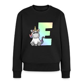 Licorne Lettre E - Pull Premium bio Femme - noir - Devant - Julia (174cm)