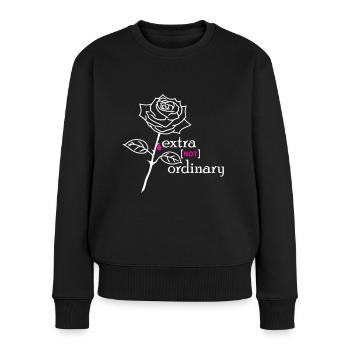 Rose extraordinary weiß Flock - Frauen Premium Bio Pullover - Schwarz - Vorne - Julia (174cm)