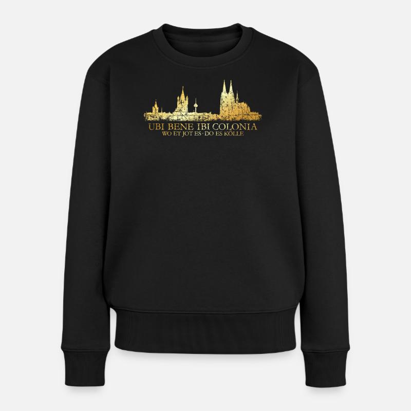 Kölner Skyline mit römischem Köln Spruch Ubi Bene - Frauen Premium Bio Pullover - Schwarz