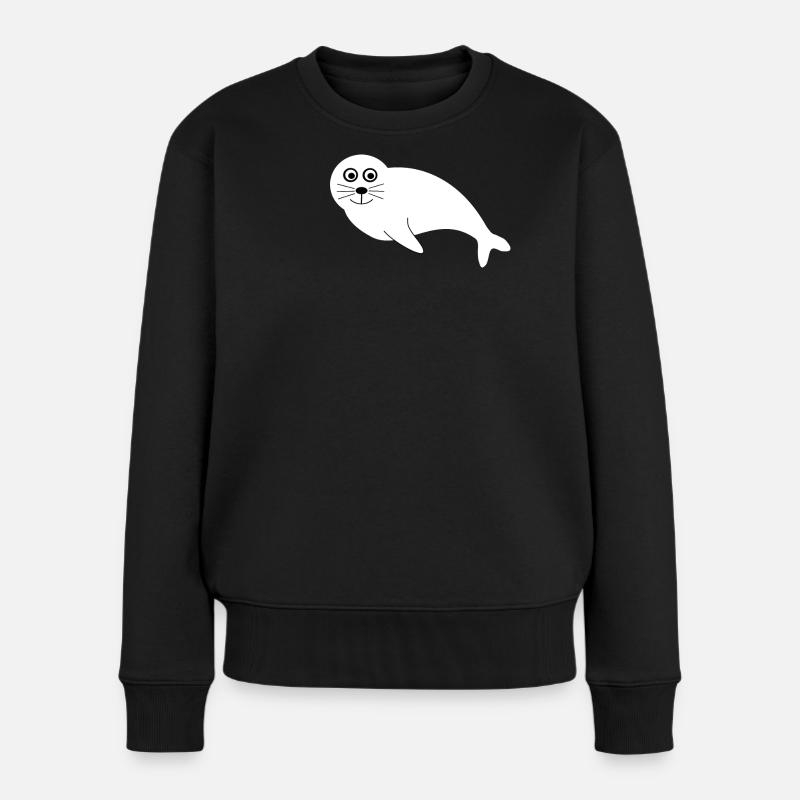 Seehund Seehunde Robbe Robben Tiere Geschenke - Frauen Premium Bio Pullover - Schwarz