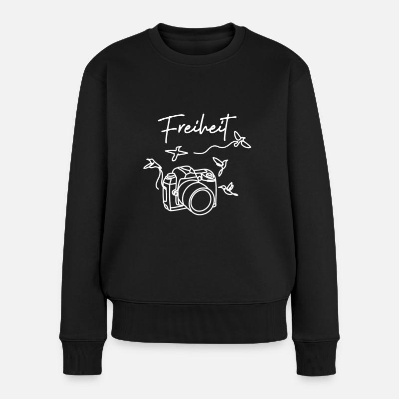 splattered Camera Freiheit - Frauen Premium Bio Pullover - Schwarz